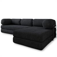 ECKSOFA KELI modulares Boneless Sofa mit Schlaffunktion Schwarz Boucle-Stoff - Schwarz, Textil (270/160cm) - MASSENO