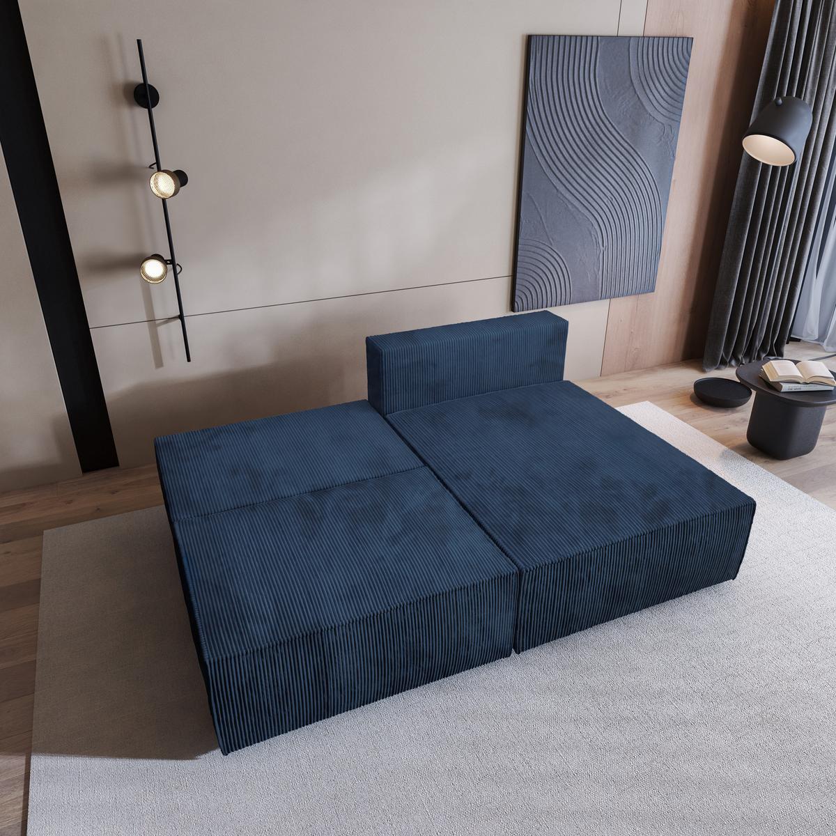 ECKSOFA FIORO P Blau Kordstoff mit Schlaffunktion - Blau/Grau, Holz/Kunststoff (204/148cm) - MASSENO