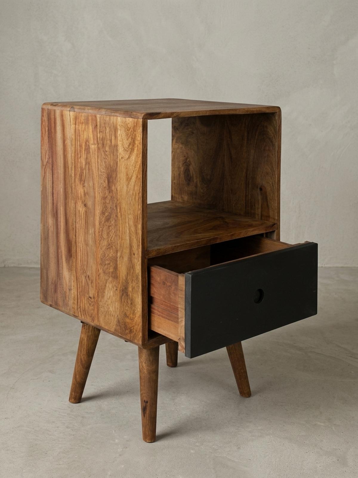 NACHTTISCH – Massivholz, 70 cm hoch, Retro-Stil, für Boxspringbett - Schwarz/Braun, Holz (40/70/35cm) - KADIMA DESIGN