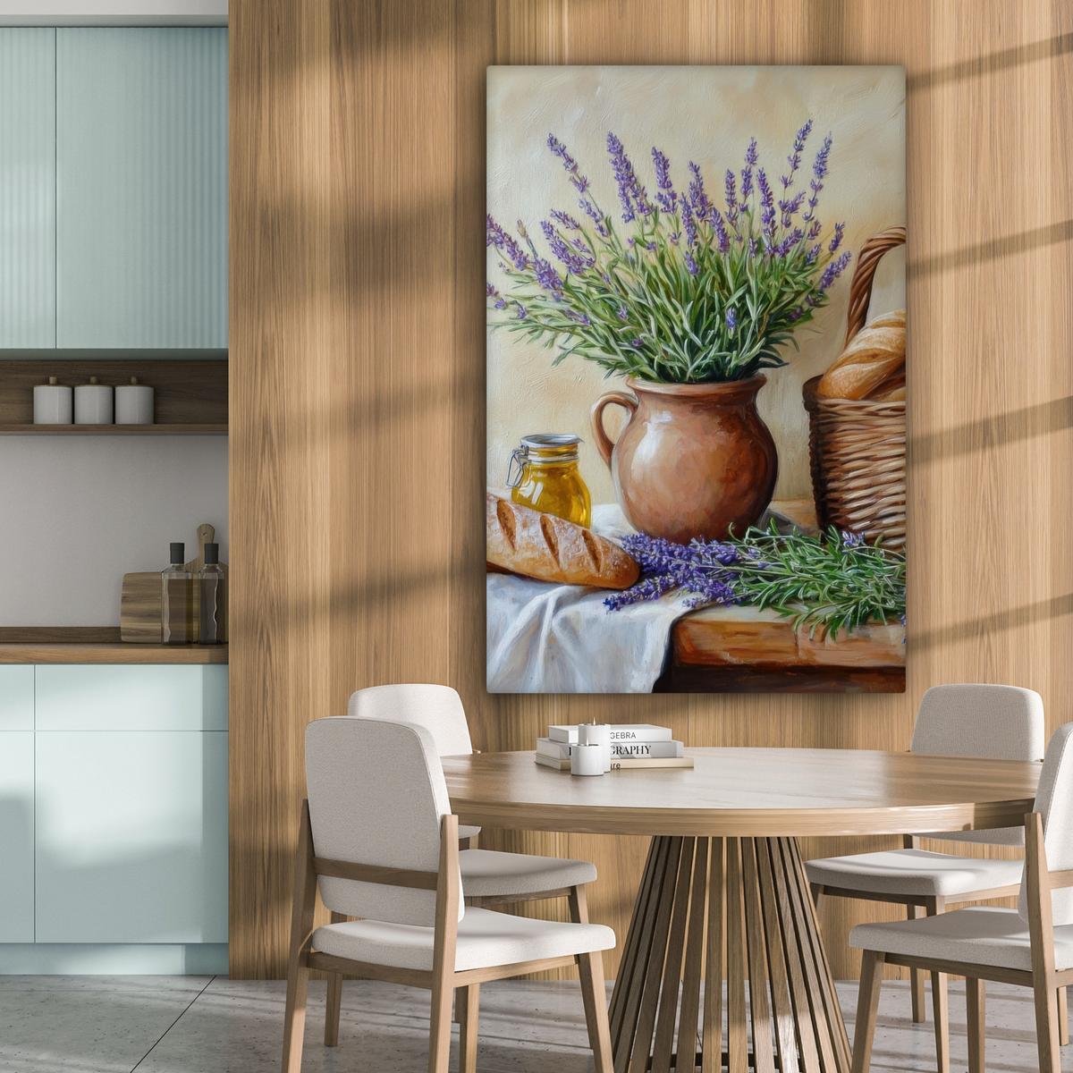 LEINWANDBILD Lavendel - Brot - Stilleben Deko XXL 80x120 cm - Flieder, Textil (80/120cm) - MuchoWow