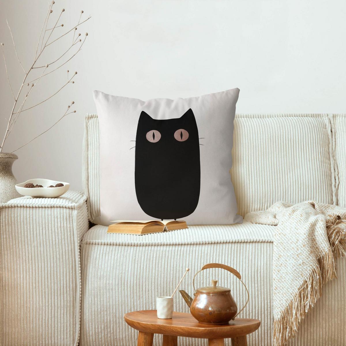 DEKOKISSEN Schwarze Katze Illustration 40/40 cm - Schwarz, Textil (40/40/10cm) - Bilderwelten