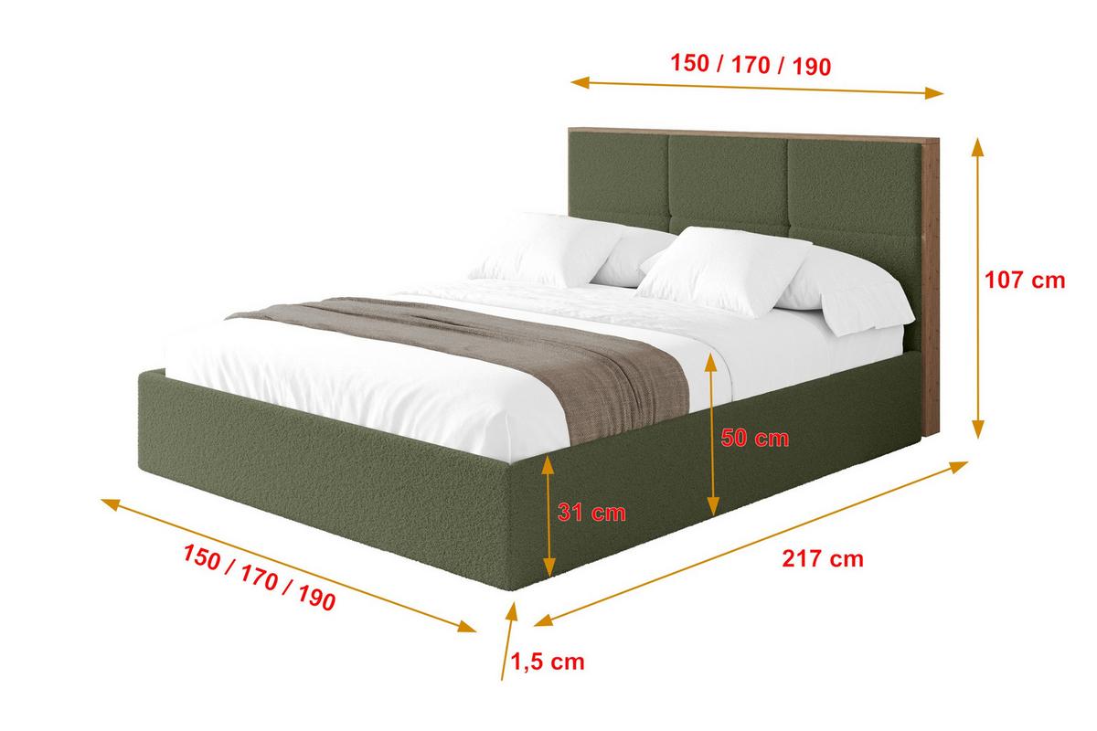 POLSTERBETT mit Bettkasten und Lattenrost, Boxbett ohne Matratze - LILA 140x200 Grün - Grün, Holzwerkstoff/Textil (140/200cm) - ALTDECOR