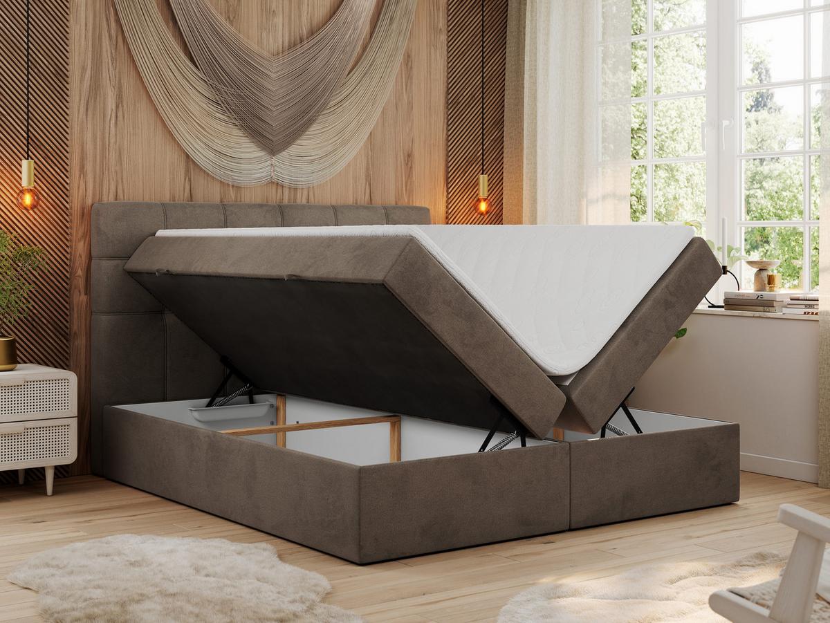 BOXBETT ERNI 160/200 - Braun Velvet - H4 - Braun, Holz/Textil (160/200cm) - MKS