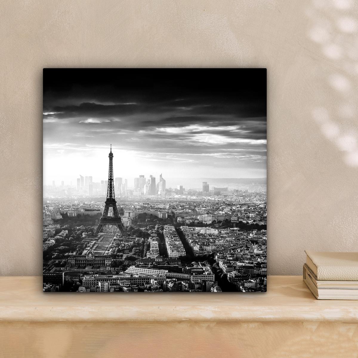 LEINWANDBILD Paris - Skyline - Eiffelturm - Stadt - Wolken Deko Wohnzimmer 20x20 cm - Dunkelgrau, Textil (20/20cm) - MuchoWow