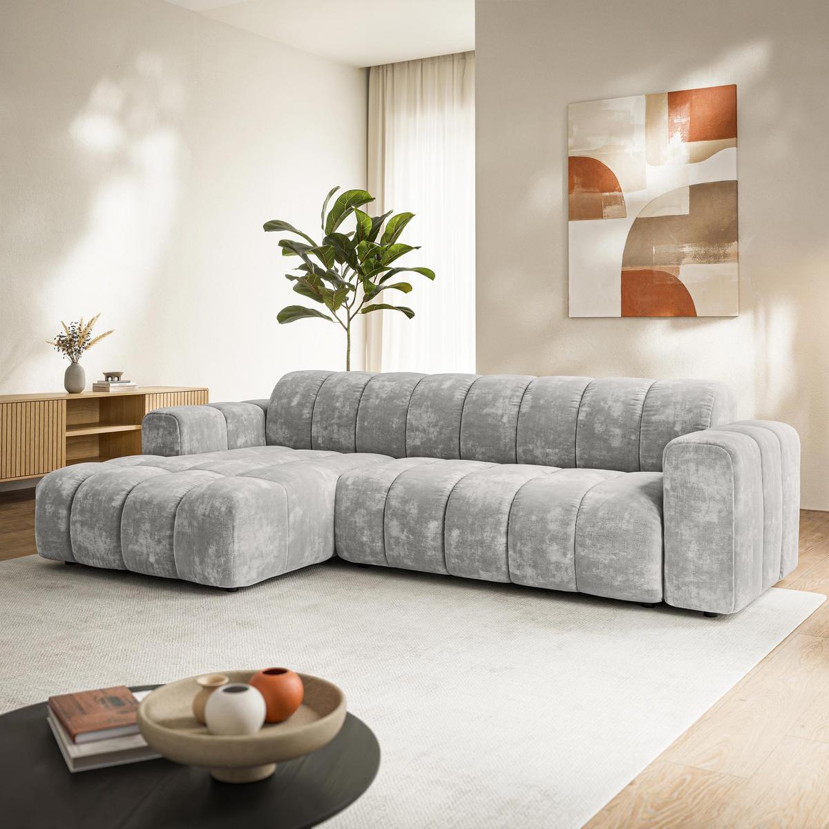 ECKSOFA SETIA LM L-S Hellgrau Chenille - Hellgrau, Holzwerkstoff (304/165cm) - MASSENO