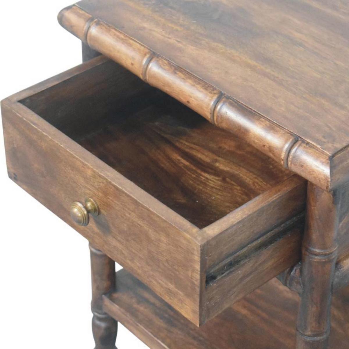 NACHTKASTEN Bambus Geschnitzt, 1 Schublade und Offenes Regal, Dunkelbraun - Dunkelbraun/Messingfarben, Holz/Metall (45/60/36cm) - Artisan Furniture
