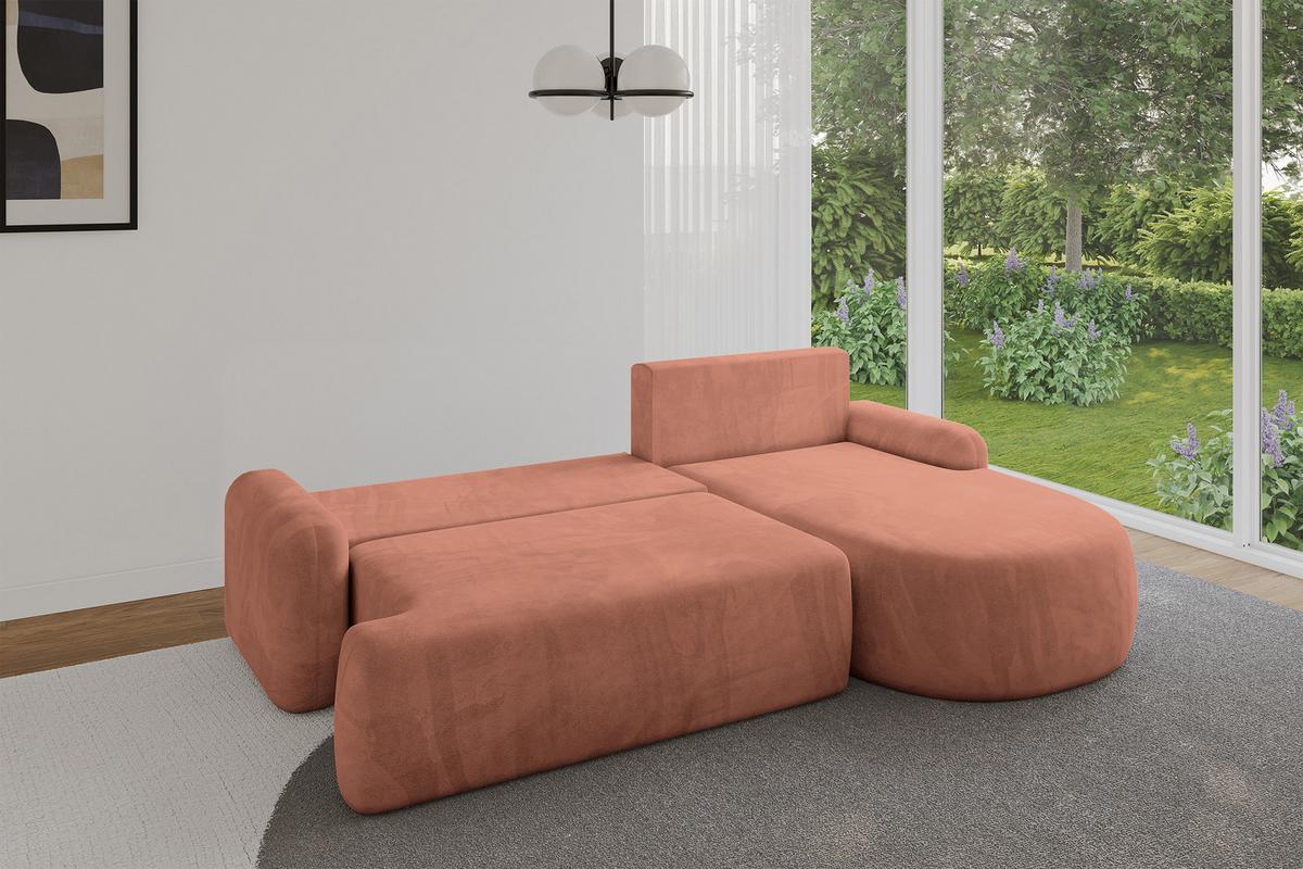 ECKSOFA mit Schlaffunktion und Bettkasten LIRA-L - 264x172x89 Apricot - Orange, Holzwerkstoff/Textil (172/264cm) - ALTDECOR