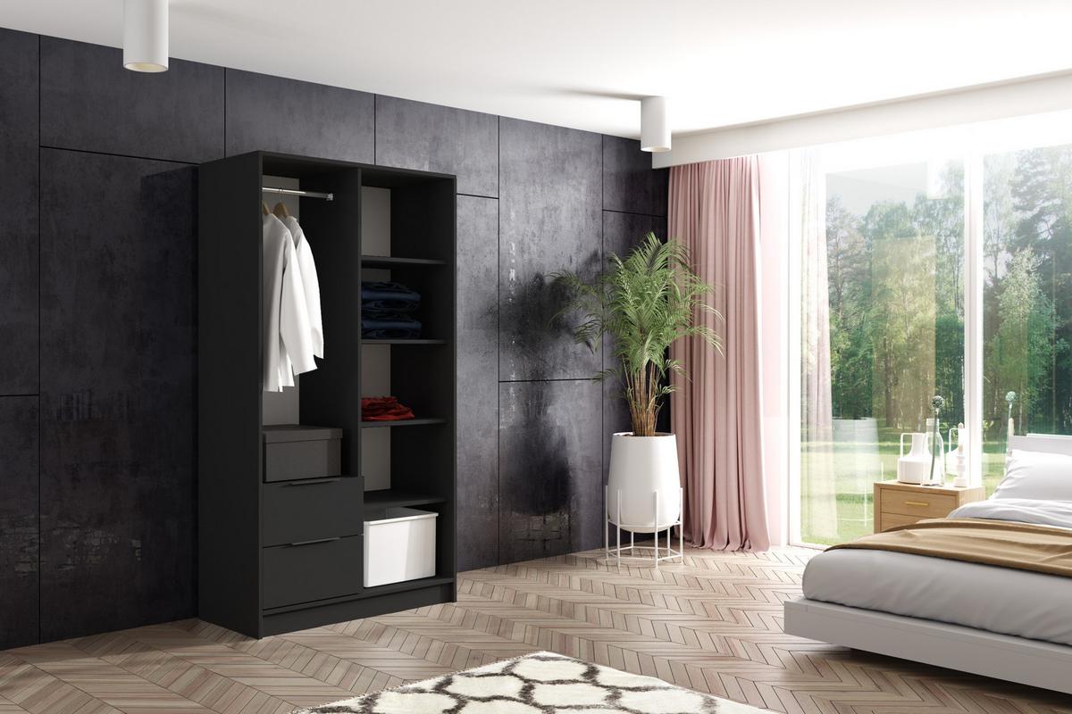 KLEIDERSCHRANK NERA - 120 cm - Schwarz|Weiß|Eiche Artisan - Schwarz/Weiß, Holzwerkstoff (102/200/51cm) - ALTDECOR