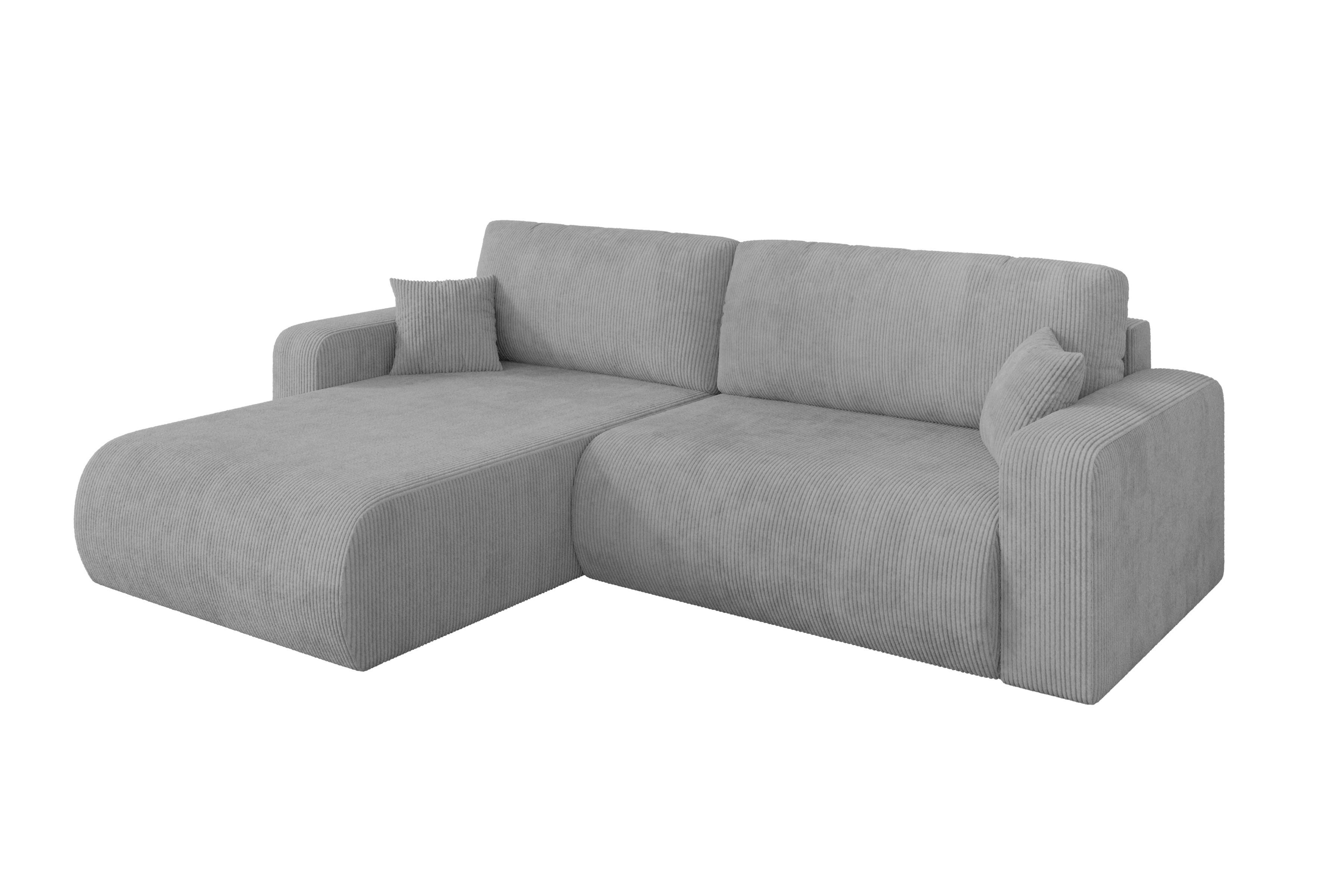 ECKSOFA mit Schlaffunktion Ottomane Links BERY-L 276x193x88 Grau Cord - Schwarz/Grau, Holzwerkstoff/Kunststoff (276/193cm) - ALTDECOR