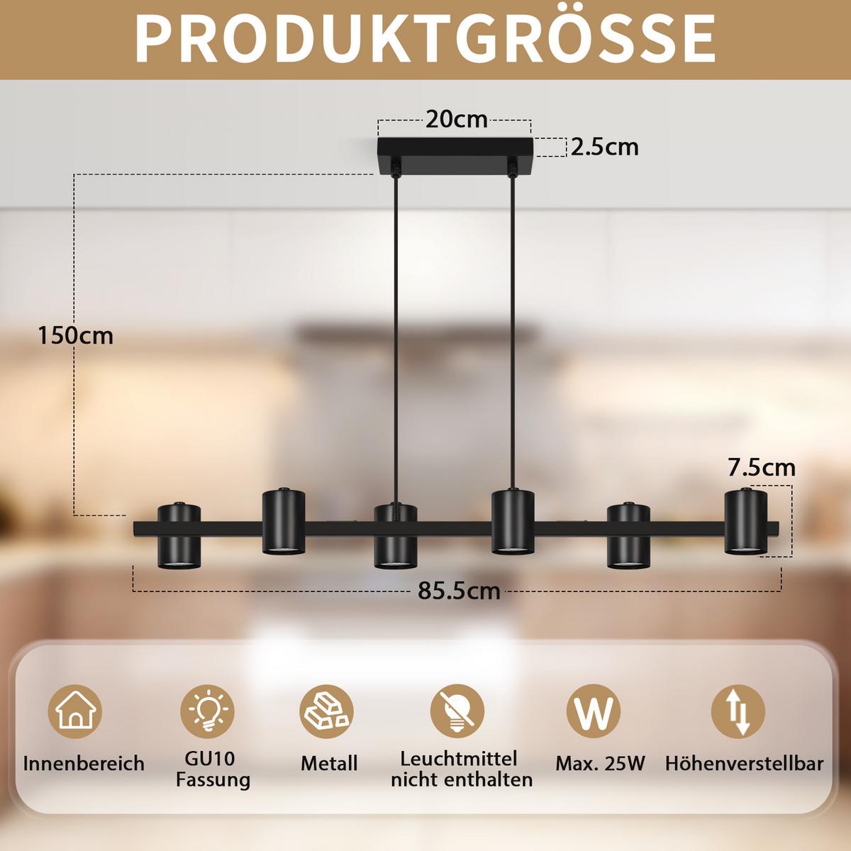 PENDELLEUCHTE Aelion 85.5/7.5/150 cm - Schwarz, Metall (85.5/7.5/150cm) - ZMH