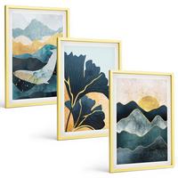 BILDER SET 3er Set - 40x60 cm Goldrahmen - Abstrakte Bergansichten - Goldfarben, Kunststoff (40/60cm) - TULUP