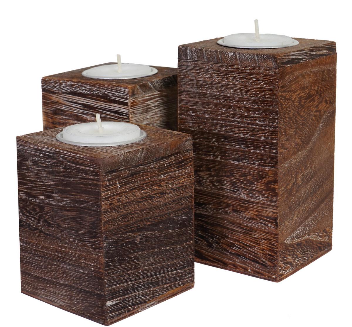TEELICHTHALTER Braun 3er-Set-Set - Braun, Holz (12cm) - MCW