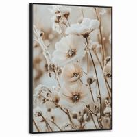 LEINWAND Bilder mit Rahmen - Blumen - Winter - Weiß - Schnee - Beige - 100x150 - Creme, Textil (100/150cm) - MuchoWow