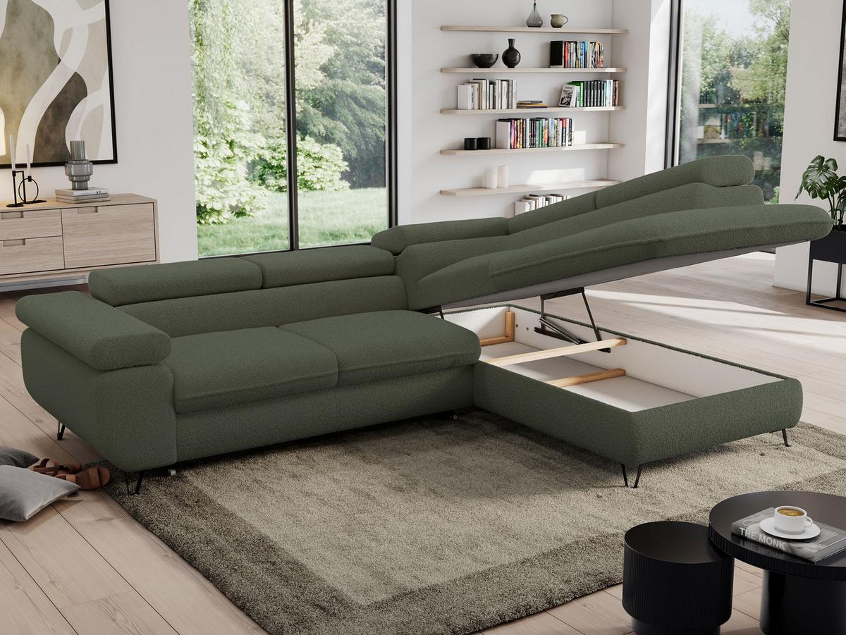 ECKSOFA PEDRO L Grün Boucle - Rechts Seite - Schwarz/Grün, Textil/Metall (273/208cm) - MKS