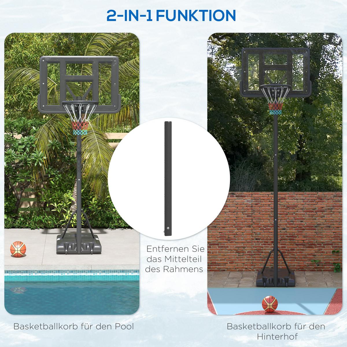 2-IN-1 Basketballständer 230-305cm Höhenverstellbarer Basketballkorb mit Ständer - Schwarz, Metall (60/90cm) - SPORTNOW