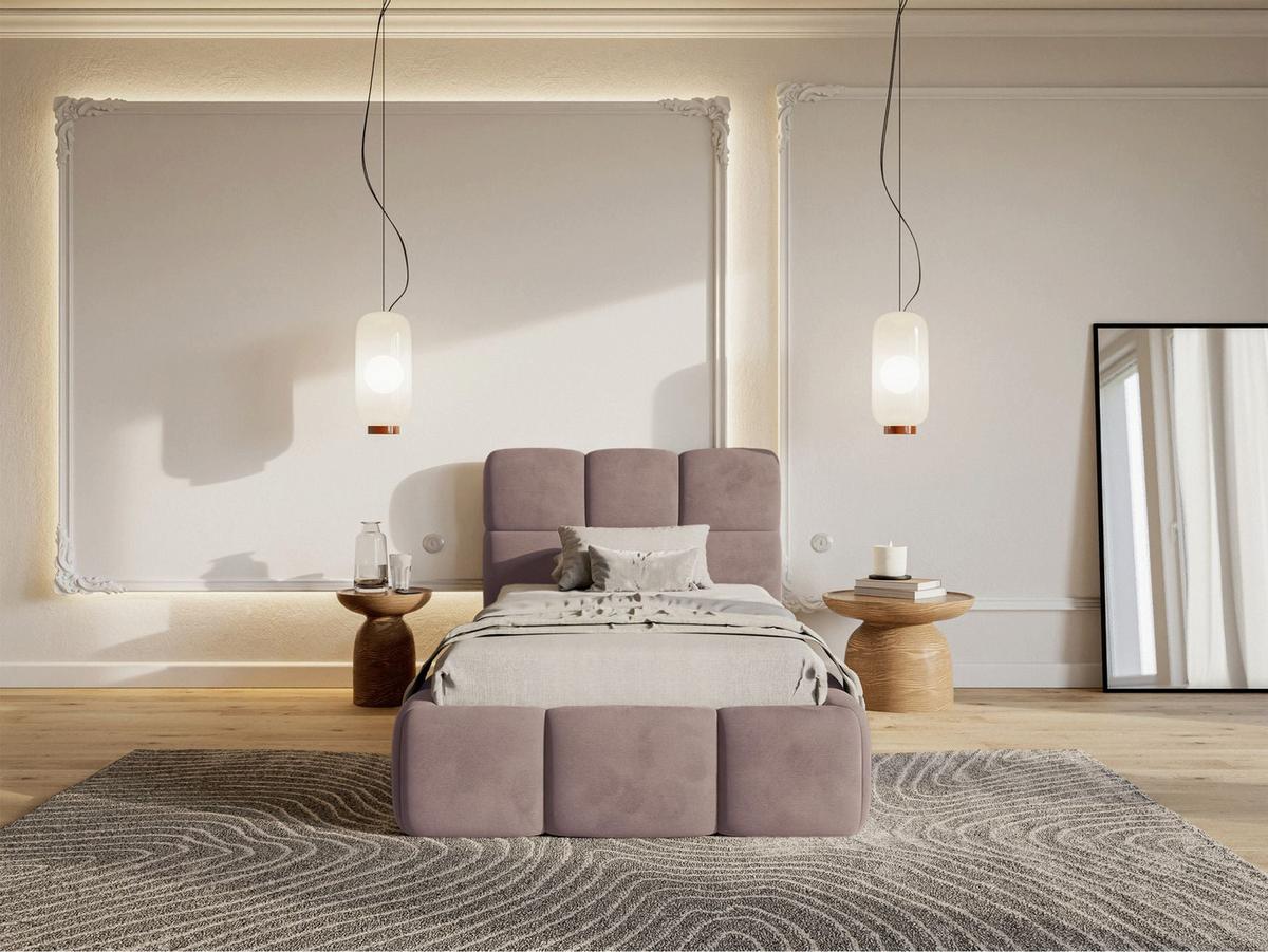 POLSTERBETT Cloudy Hellrosa Samt, 90x200 cm - Hellrosa/Schwarz, Kunststoff/Textil (90/200cm) - Selsey