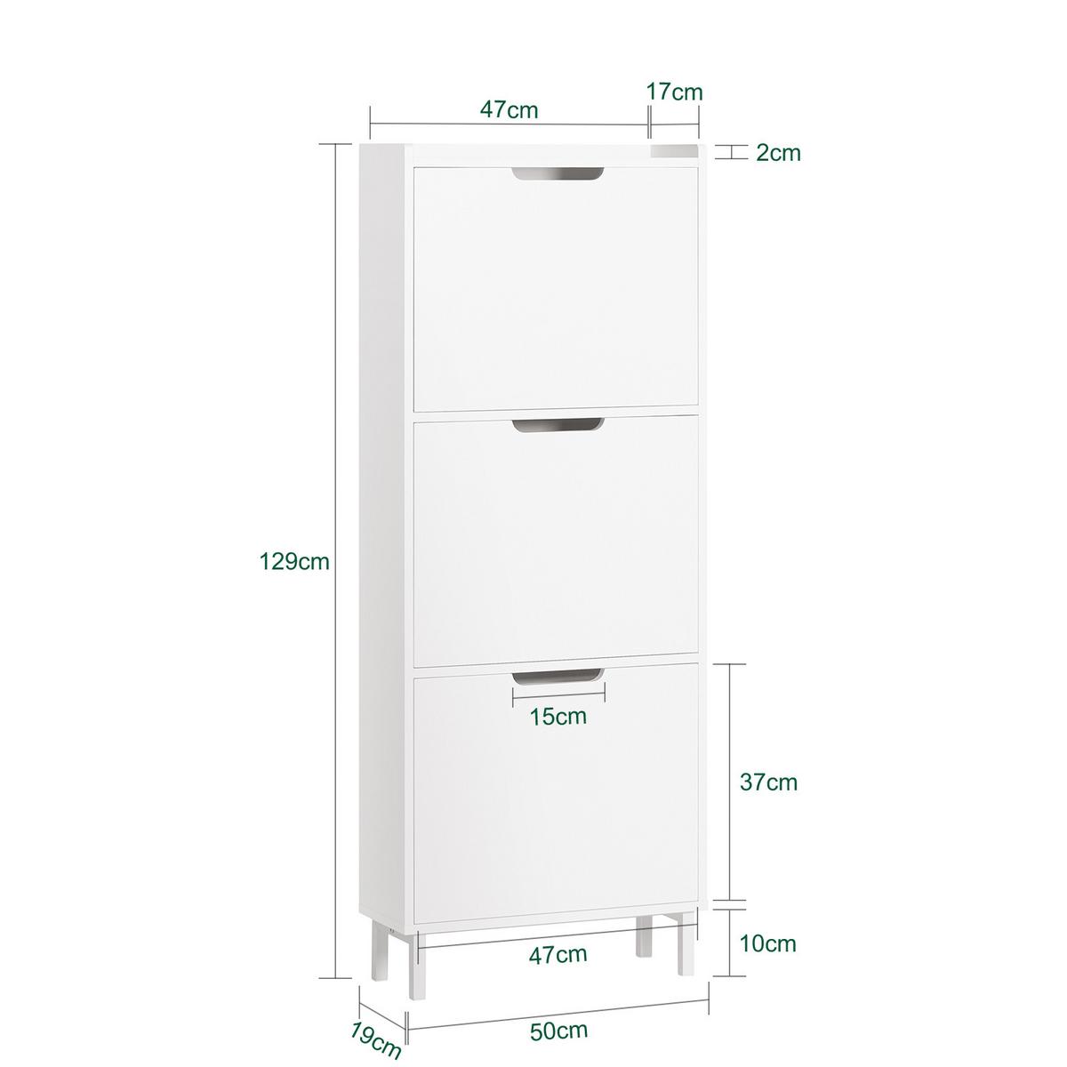 SCHUHSCHRANK Weiß - Weiß, Holzwerkstoff/Metall (50/129/19cm) - SoBuy