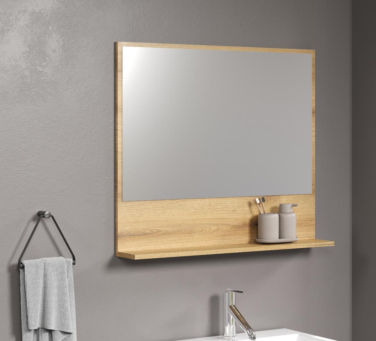 BADSPIEGEL Evoke Eiche 80 cm, Badezimmer Spiegel mit Ablage - Eichefarben, Glas/Holzwerkstoff (14/74/80cm) - Top.Furn