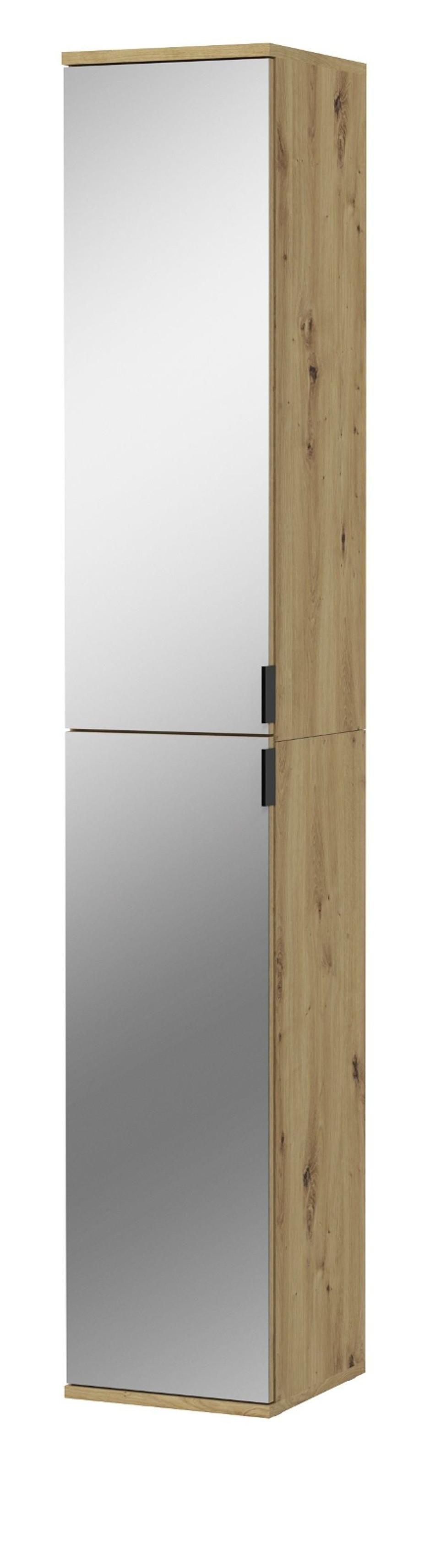 SCHUHSCHRANK Eiche 30 x 193 cm, schmaler Flurschrank mit Spiegeltüren - Schwarz/Eiche Artisan, Glas/Holzwerkstoff (30/193/34cm) - Inn.Furn
