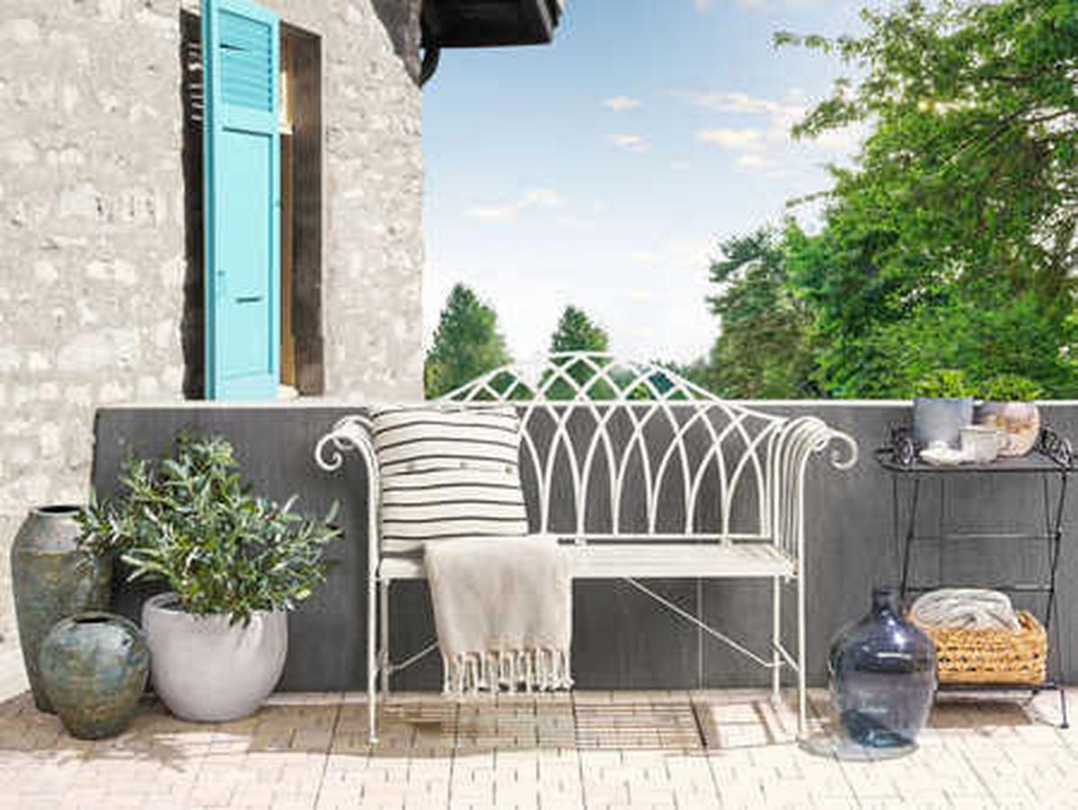 GARTENBANK Metall weiß 130 cm Milazzo - Weiß, Metall (130/94/45cm) - Beliani