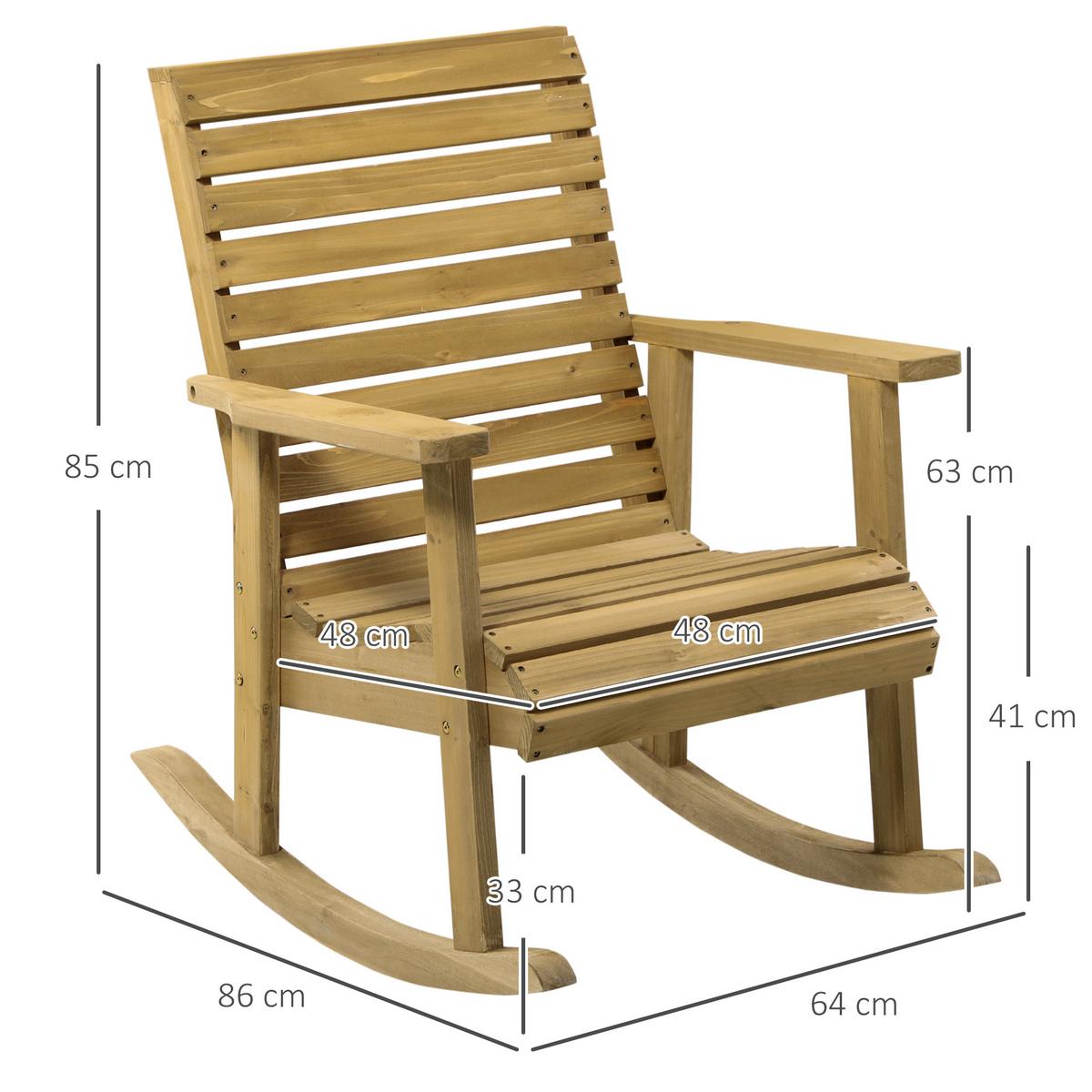 SCHAUKELSTUHL mit Armlehne, bis 130 kg, 64 x 86 x 85 cm, Tannenholz, Hellbraun - Braun, Holz (86/85/64cm) - Outsunny