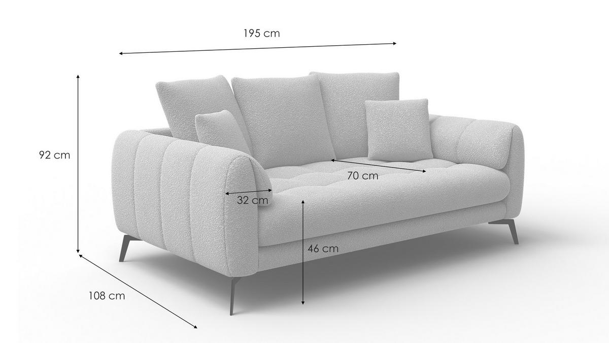 SOFA CALME 2,5-Sitzer, hellgrau - Hellgrau/Schwarz, Holz/Textil (199/92/108cm) - Wozimo