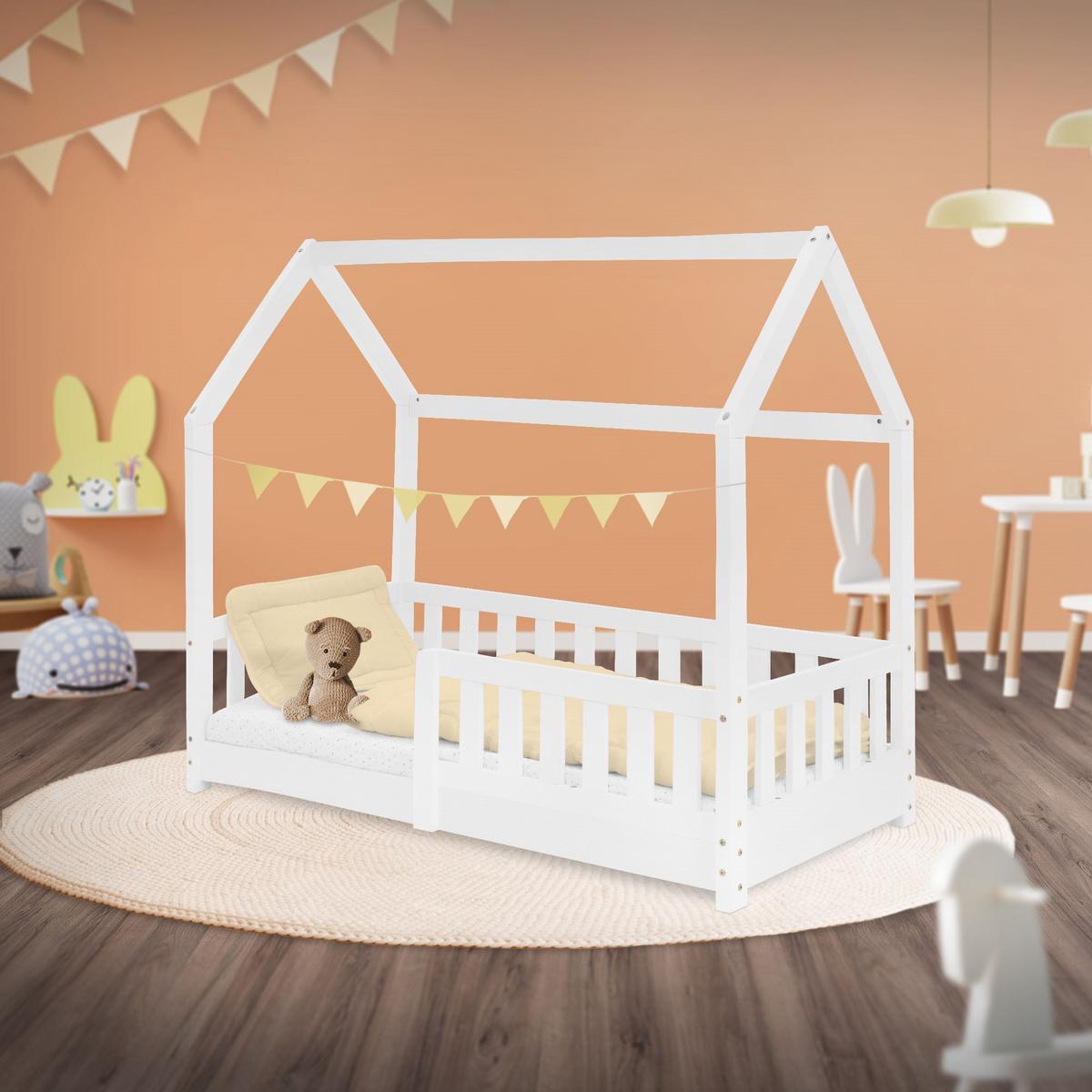 KINDERBETT mit Dach und Matratze 70x140 cm Weiß - Weiß, Holz (70/140cm) - ML-DESIGN