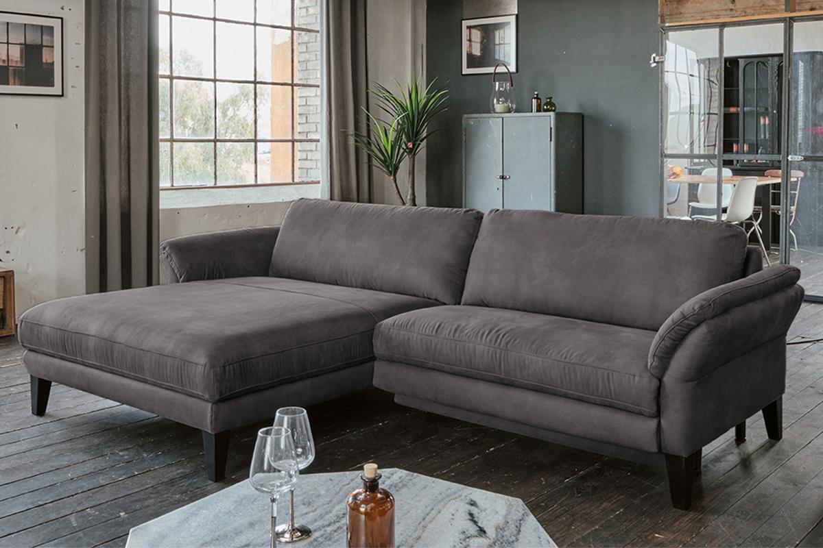 ECKSOFA MALTA Anthrazit Webstoff - Anthrazit/Schwarz, Buchenholz/Textil (302/175cm) - KAWOLA
