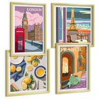 BILDER SET 4er Set - 50x50 cm & 40x60 cm Goldrahmen - Stadtansichten Paris London Frankreich - Goldfarben, Kunststoff (50/50cm) - TULUP