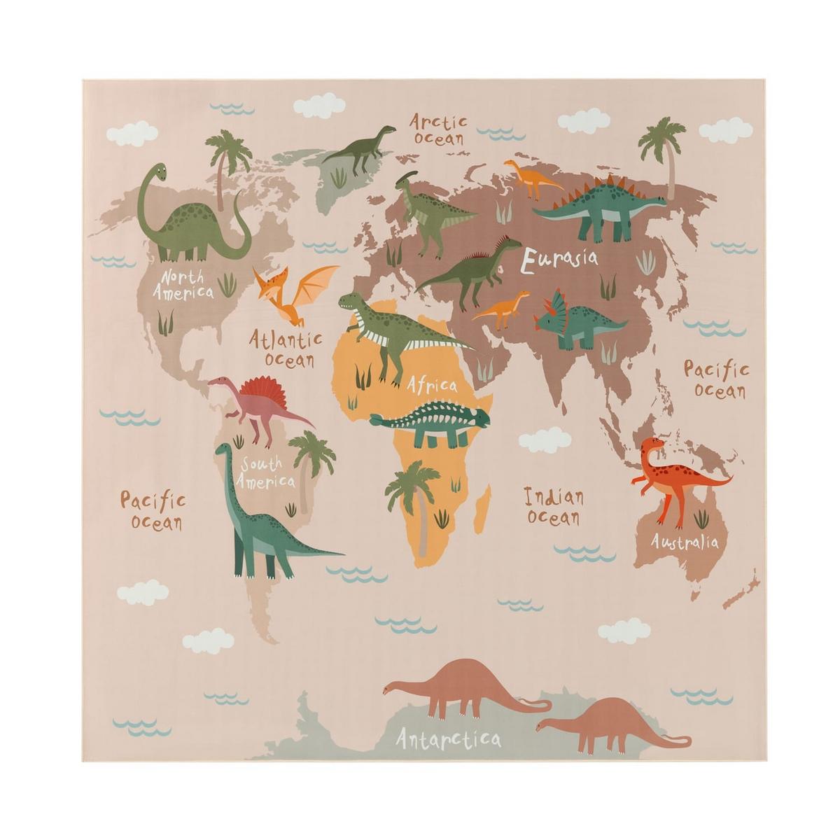 KINDERTEPPICH Waschbar, mit Dino-Motiv, Beige, 200 x 200 cm - Beige, Textil (200/200cm) - KADIMA DESIGN