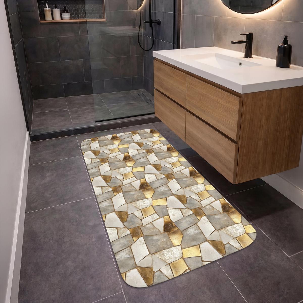 BADEMATTE Mosaik - Marmor - Gold 60x120 cm - Champagner, Textil (60/120cm) - OnlyWow