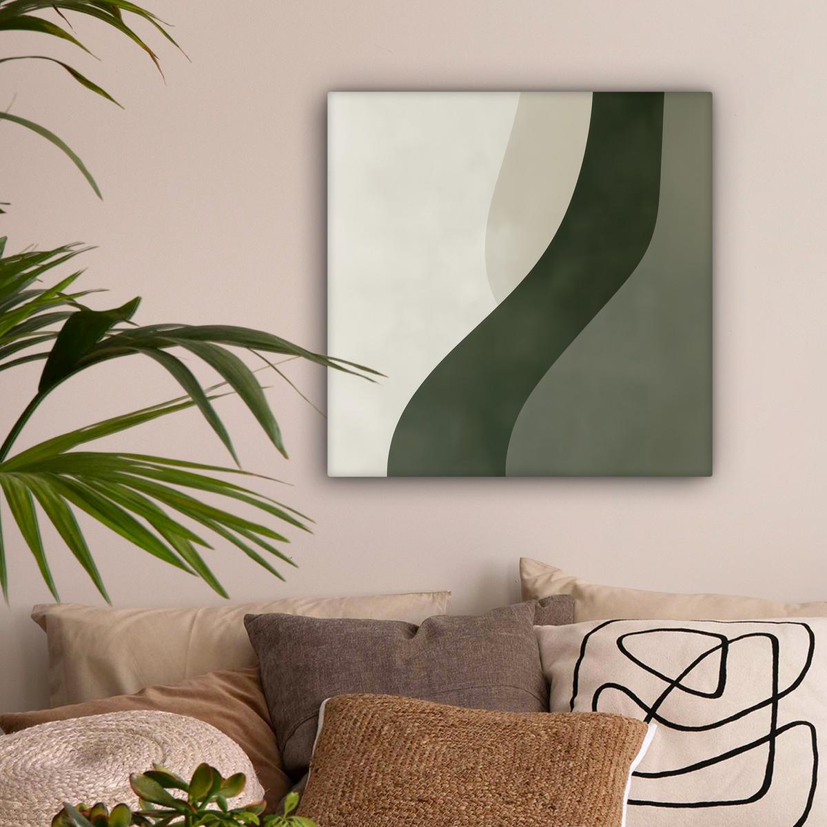LEINWANDBILD Japandi - Grün - Abstrakt - Modern Wandbild Wohnzimmer 50x50 cm - Salbeigrün, Textil (50/50cm) - MuchoWow