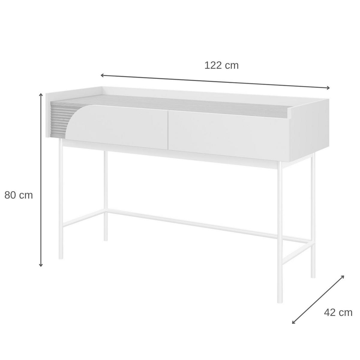 KONSOLENTISCH Camel mit 2 Schubladen und geriffeltem Detail, 120 cm, Frühlingseiche + Macadamia - Eichefarben/Beige, Holzwerkstoff/Metall (42/122/80cm) - Beautysofa