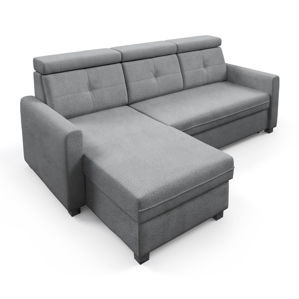 ECKSCHLAFSOFA Milano, Hellgrau, links - Hellgrau/Schwarz, Textil (217/166cm) - Beautysofa