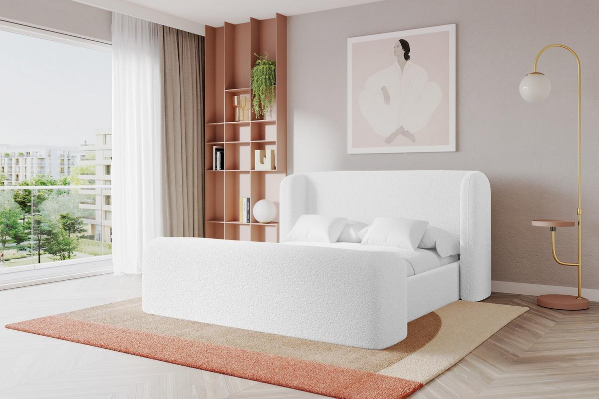POLSTERBETT mit Bettkasten, Fußteil und Lattenrost, Boxbett ohne Matratze - ESTI-Z 160x200 Weiß - Weiß, Holzwerkstoff/Textil (160/200cm) - ALTDECOR