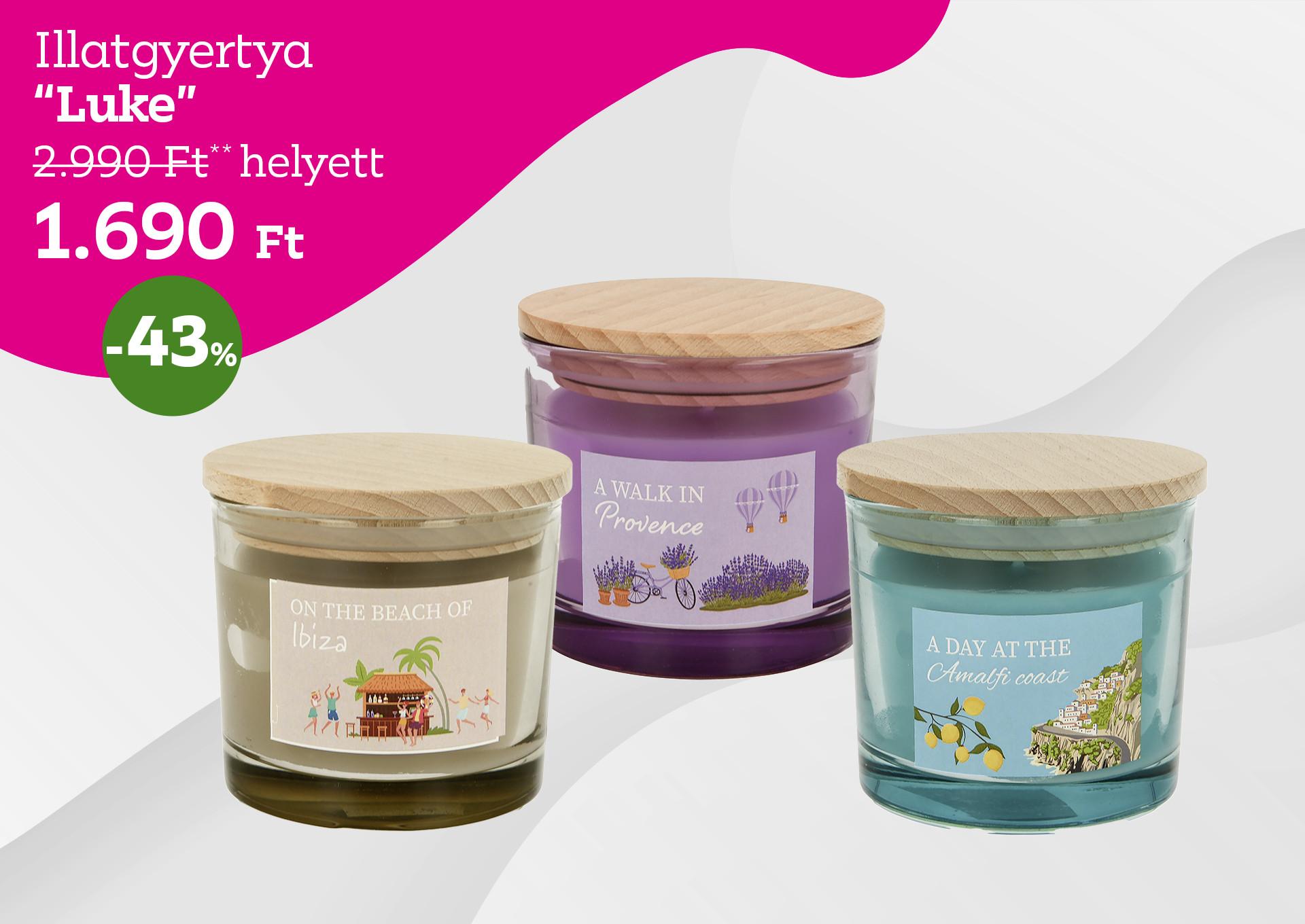 Illatgyertya LUKE 2990 Forint helyett 1690 Forint, kedvezmény mértéke 43%