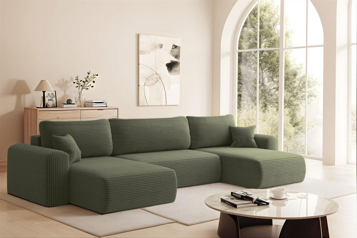 WOHNLANDSCHAFT Flora In Poso - Hellgrün, Holzwerkstoff/Textil (362/83/145cm) - Fun Möbel