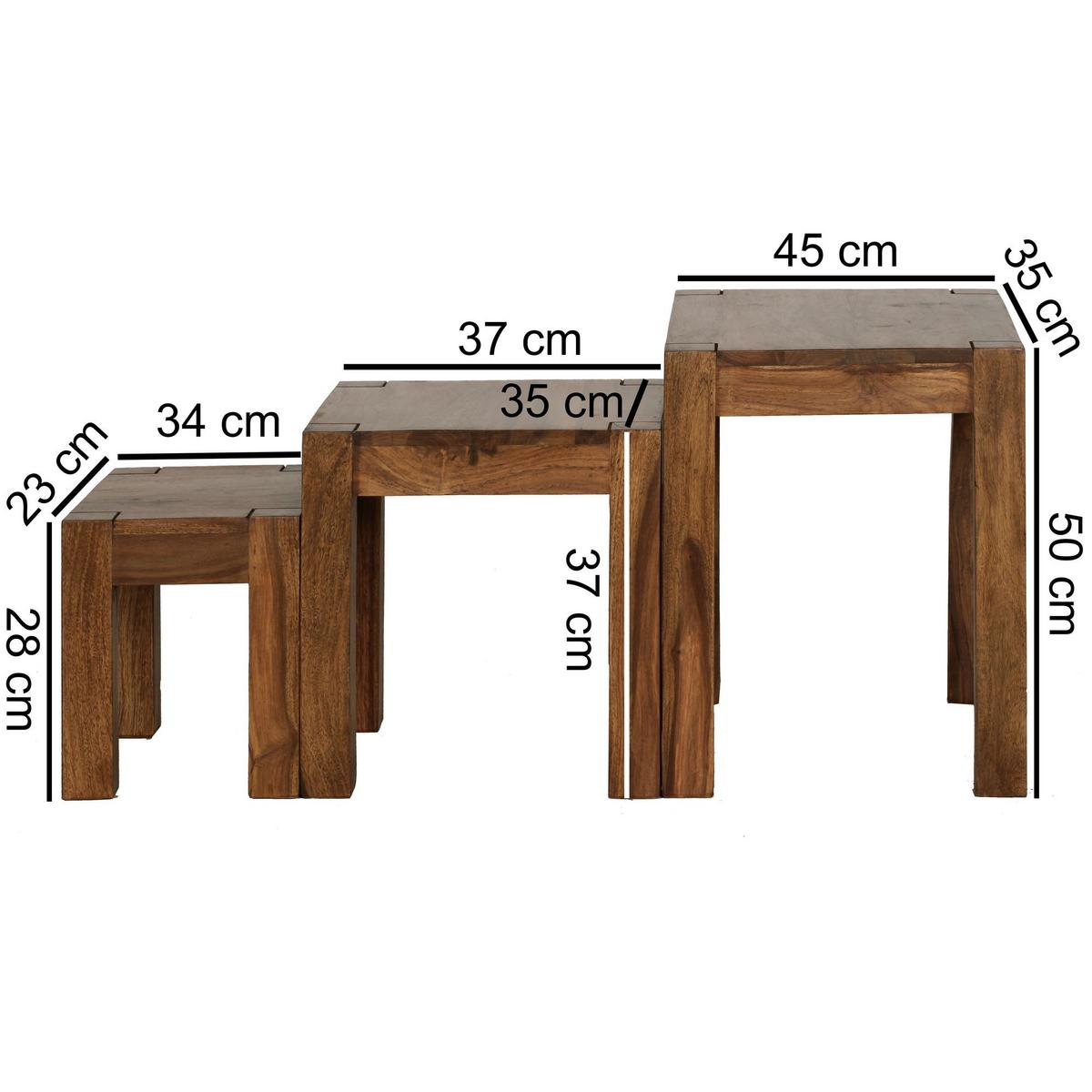 BEISTELLTISCH 3er Set Massivholz Landhausstil MUMBAI, Dunkelbraun 35x45x50 cm - Dunkelbraun/Braun, Holz (45/35/50cm) - KADIMA DESIGN