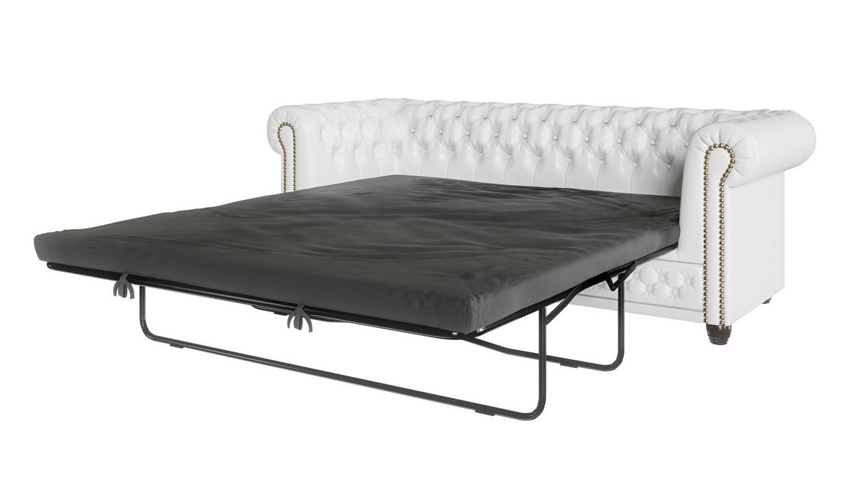 CHESTERFIELD-SOFA 3-sitzer mit Schlaffunktion Morin Weiß vegan Leder - Weiß/Braun, Holz/Textil (203/72/86cm) - S-Style Möbel