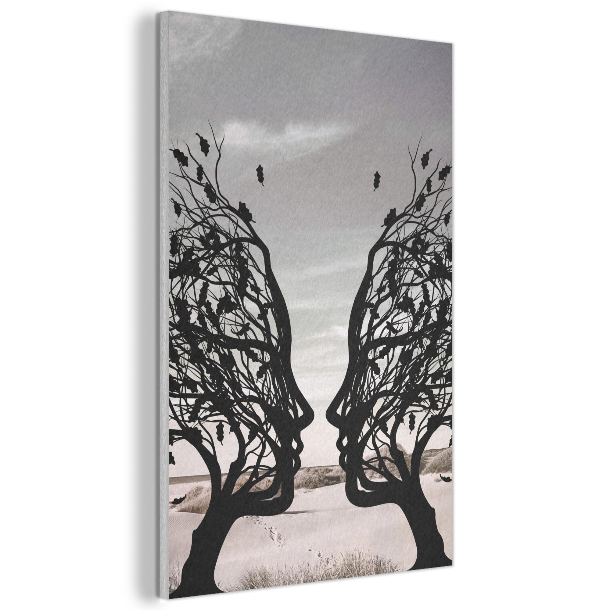 AKUSTIKBILD Strand - Meer - Menschen - Baum - Moderne Kunst Wanddeko 60x90 cm - Hellgrau, Kunststoff (60/90/0.9cm) - MuchoWow