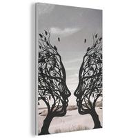 AKUSTIKBILD Strand - Meer - Menschen - Baum - Moderne Kunst Wanddeko 60x90 cm - Hellgrau, Kunststoff (60/90/0.9cm) - MuchoWow