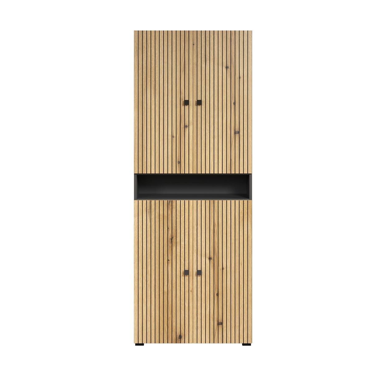 BADEZIMMERSÄULE mit Rillen, 4 Türen und 1 Fach - purebliss 70/31/186 cm - Eichefarben, Holzwerkstoff (70/188/31cm) - Trendteam
