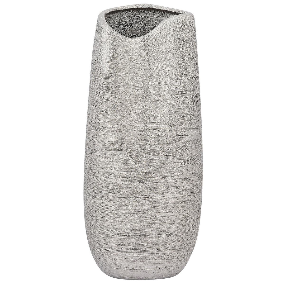 DEKOVASE Steinzeug silber Derbe - Silberfarben, Stein (32cm) - Beliani