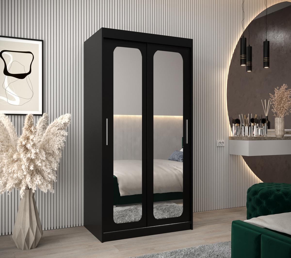 SCHWEBETÜRENSCHRANK 200/100/62 2-türig - Silberfarben/Schwarz, Holz/Kunststoff (100/200/62cm) - MÖBEL KRYSPOL