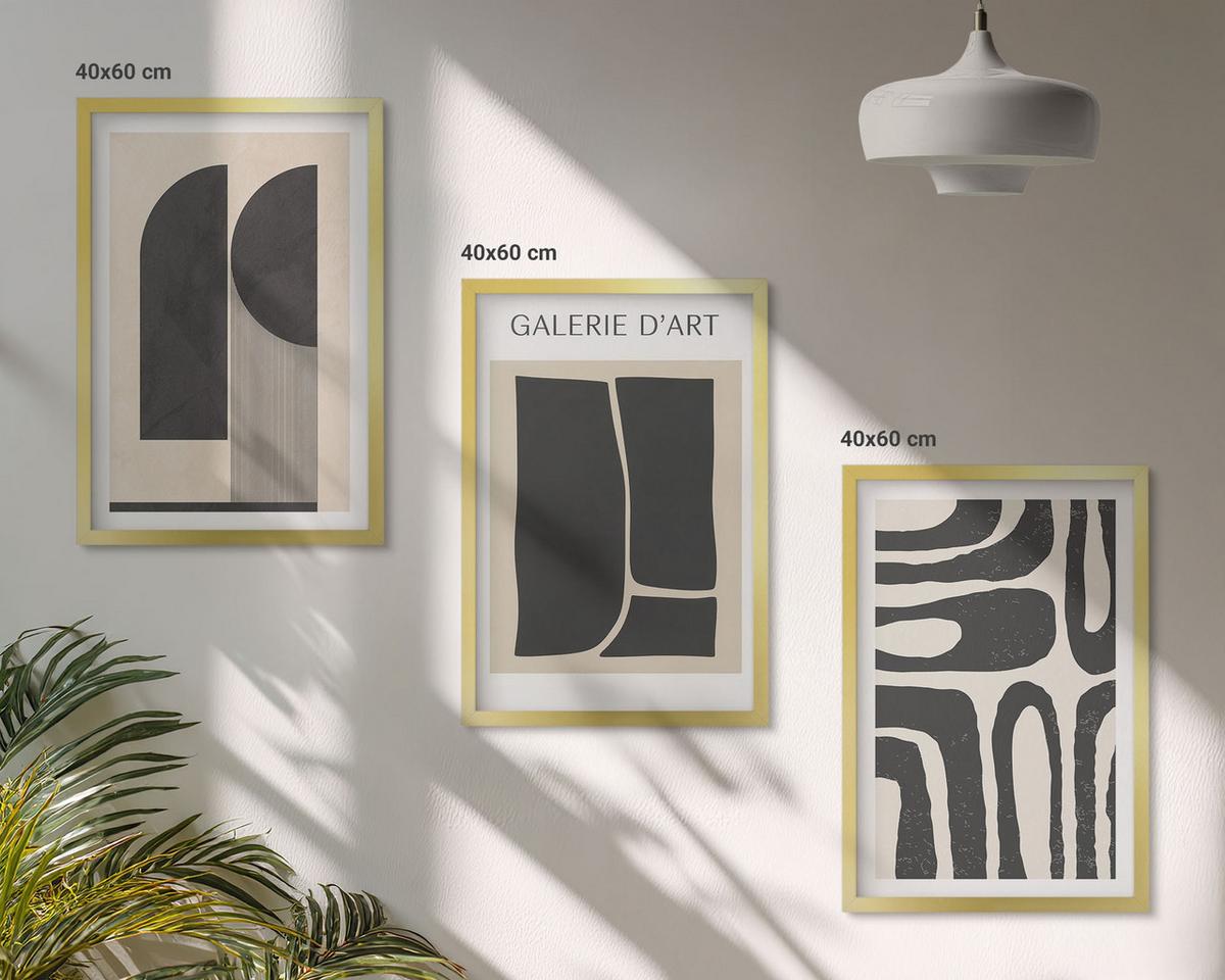 BILDER SET 3er Set - 40x60 cm Goldrahmen - Abstrakte minimalistische Poster - Goldfarben, Kunststoff (40/60cm) - TULUP