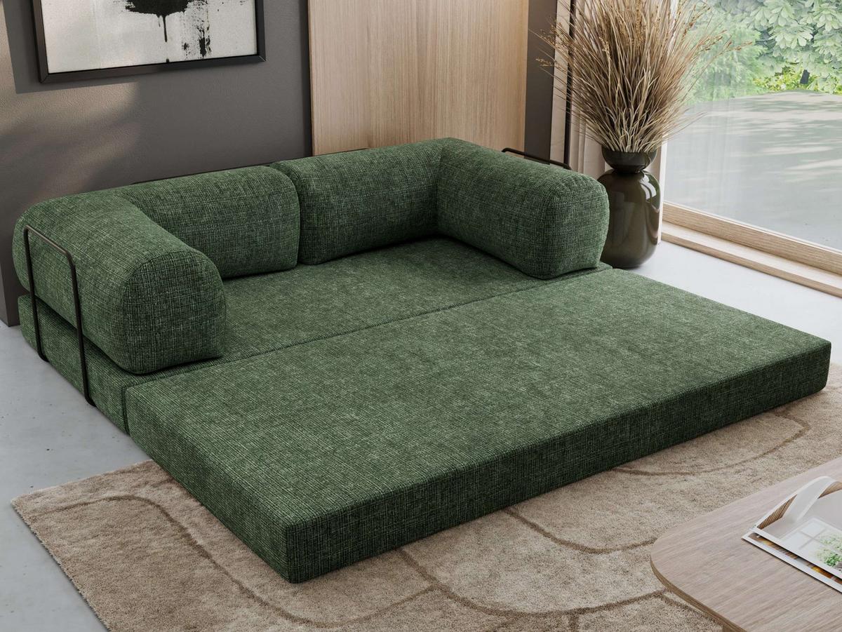 3-SITZER SOFA ORSETTO - Dunkelgrün Schenille grob gewebt - Dunkelgrün/Schwarz, Textil/Metall (200/70/100cm) - MKS