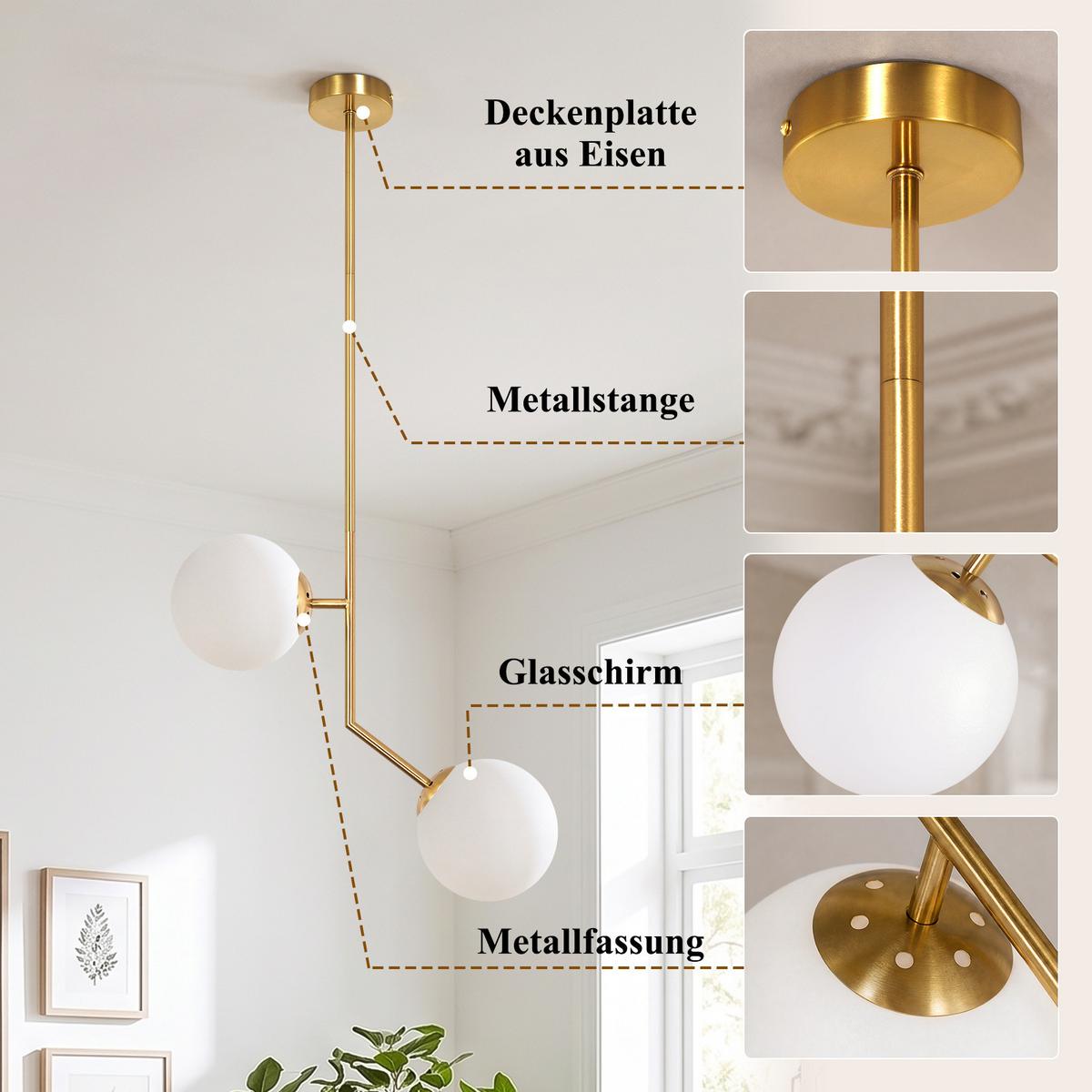 PENDELLEUCHTE Aelvin 41/15/90 cm - Goldfarben/Weiß, Glas/Metall (41/15/90cm) - ZMH