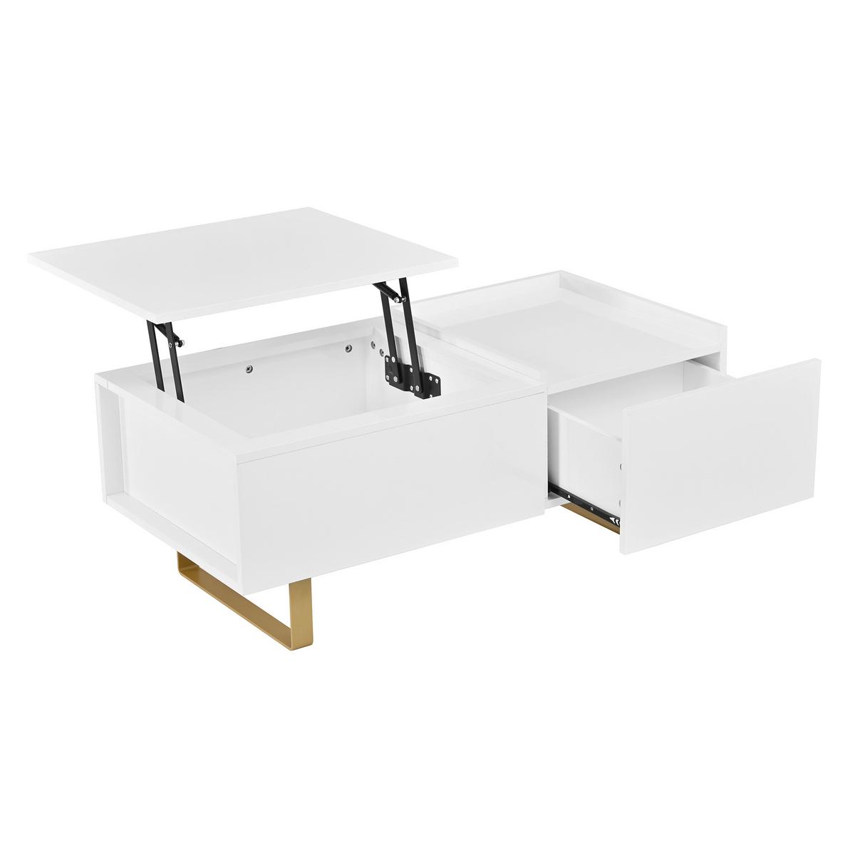 COUCHTISCH Höhenverstellbar Weiß Hochglanz mit Schublade - Weiß, Holzwerkstoff (50/100/54.5cm) - Urban Meuble
