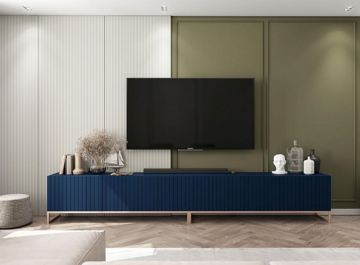 TV-SCHRANK Elpis Marineblau Matt mit Metallrahmen 150 cm - Blau/Kupferfarben, Holzwerkstoff/Metall (150/51.5/36.5cm) - Meble Lindner