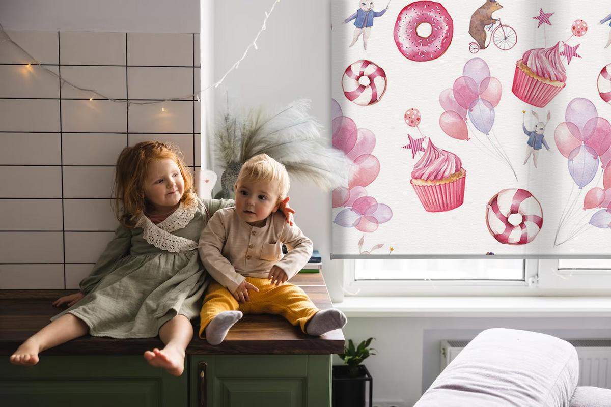 INNENROLLO - Fensterrollo - Rollo - 90x140 cm - Rosa Luftballons, Donuts und Hasen - Pink, Kunststoff (90/140/0.5cm) - TULUP